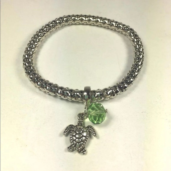 Silver Sea Turtle and Green Ball Charm Bracelet - Picture 3 of 3